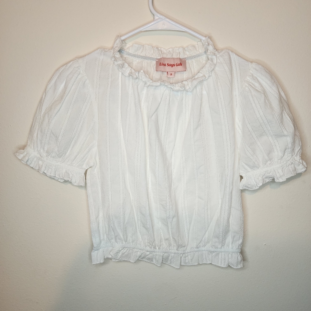 Lisa Says Gah White Ruffled Puff Sleeve Blouse